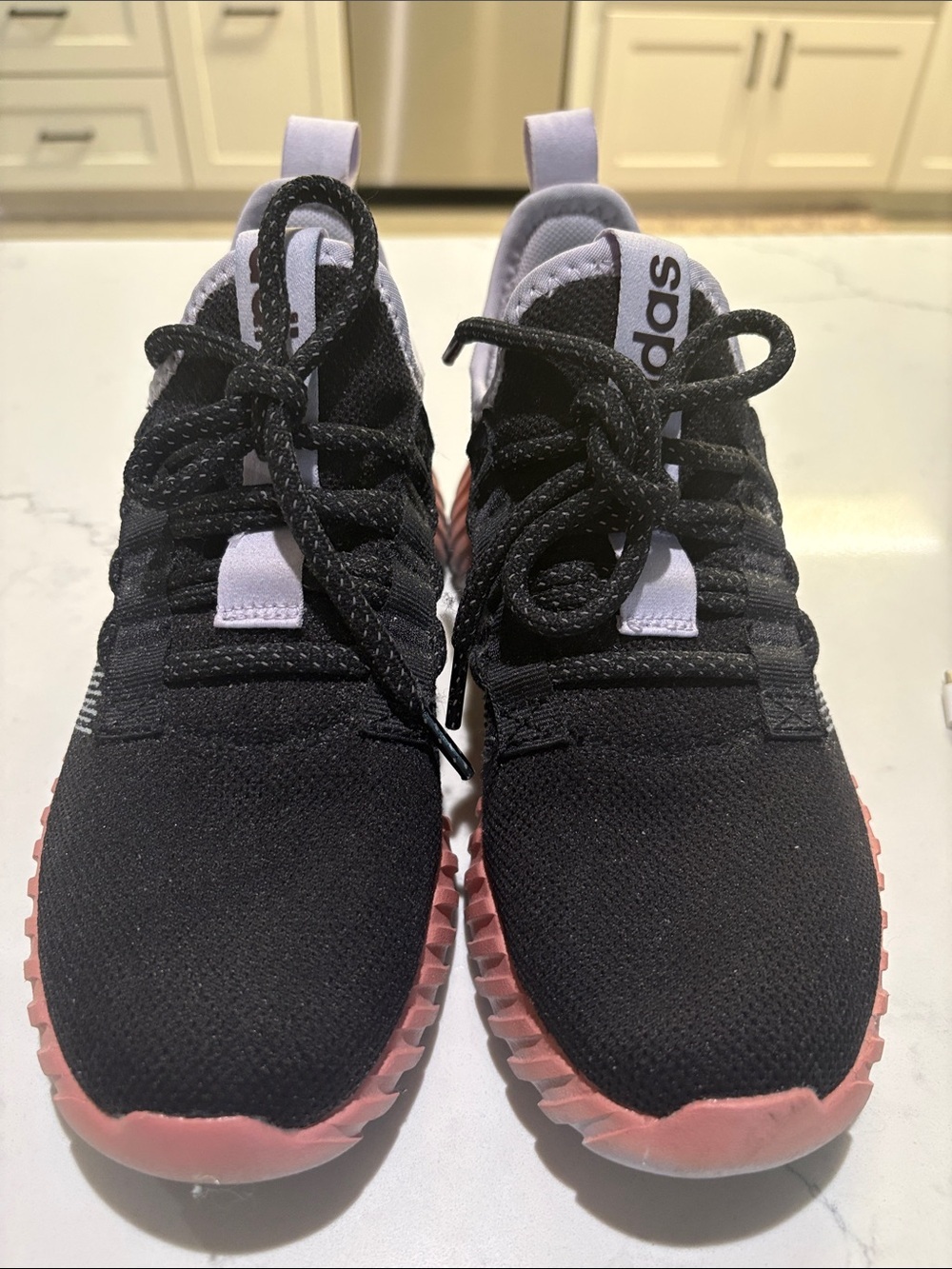 adidas Woman’s Black Knit Sneakers with Pink Outsole